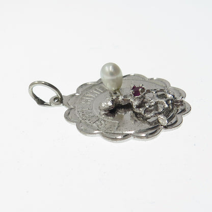 CREA Sterling Silver Vintage Real Pearl Rhinestone "Sweet Sixteen" Mini Pendant