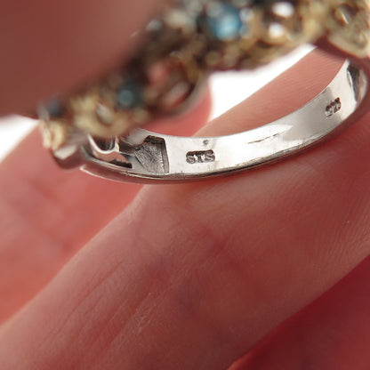 Chuck Clemency 925 Sterling Silver 2-Tone Real Turquoise Apatite Ring Size 8.25