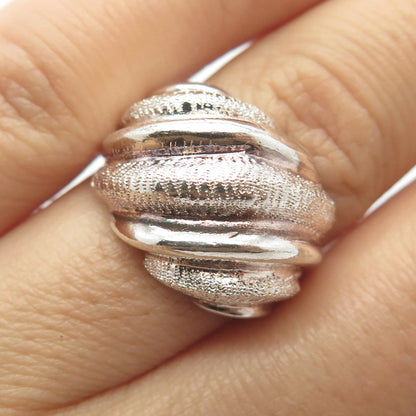 925 Sterling Silver Vintage Dotted Ribbed Wide Ring Size 7