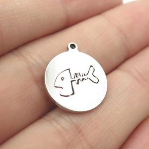 925 Sterling Silver USA Two In Town Skeleton Fish Charm Pendant