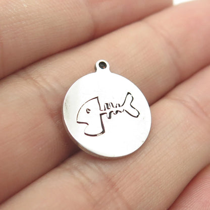 925 Sterling Silver USA Two In Town Skeleton Fish Charm Pendant