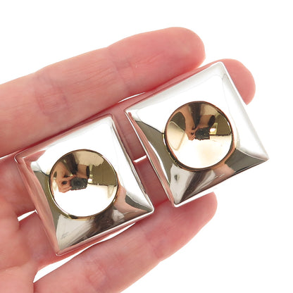 925 Sterling Silver 2-Tone Vintage Mexico Modernist Clip On Earrings