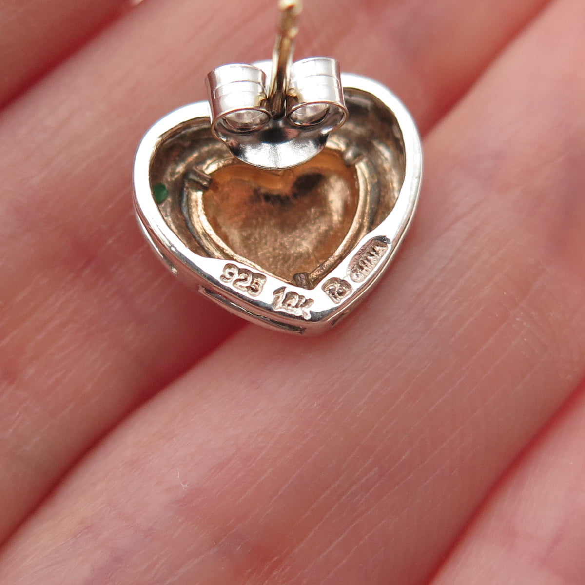 Ross Simons 925 Sterling Silver 18K Gold Vintage Heart Stud Earrings