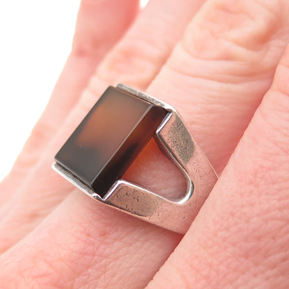 925 Sterling Silver Vintage Real Agate Modernist Ring Size 7