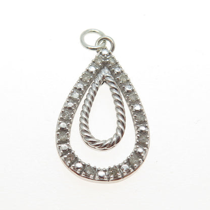 925 Sterling Silver Real Round-Cut Diamond Teardrop Pendant