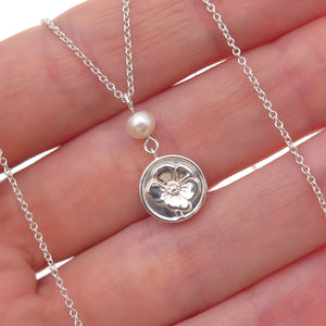 Tiffany & Co. Sterling Silver Vintage Real Pearl Floral Cable Chain Necklace 16"