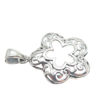 SX SALLY C 925 Sterling Silver Vintage Ornate Double Flower Pendant