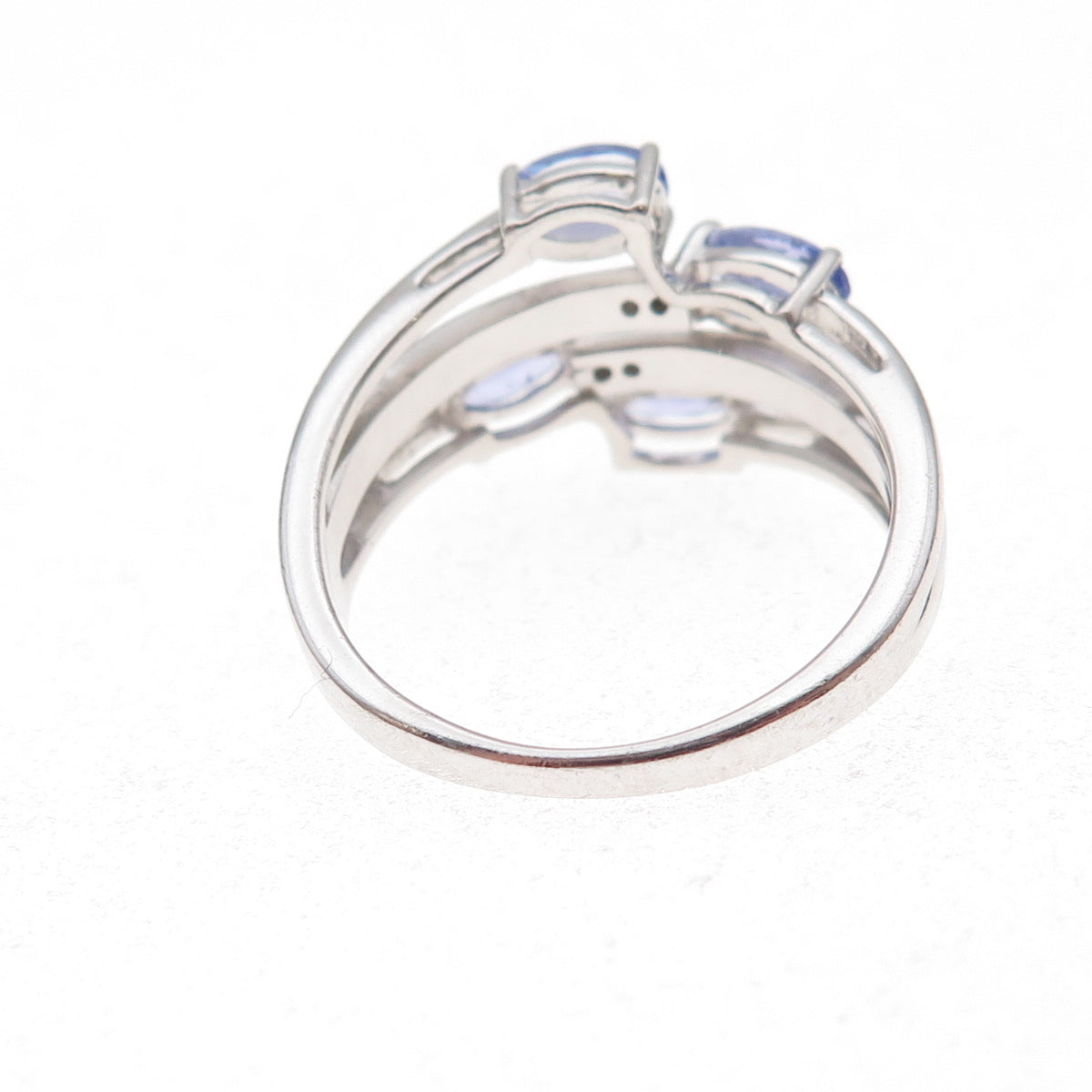 925 Sterling Silver Real Diamond & Tanzanite Bypass Ring Size 8.25