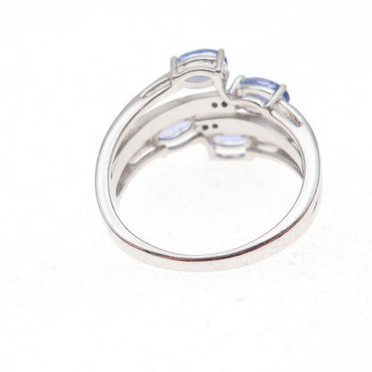 925 Sterling Silver Real Diamond & Tanzanite Bypass Ring Size 8.25