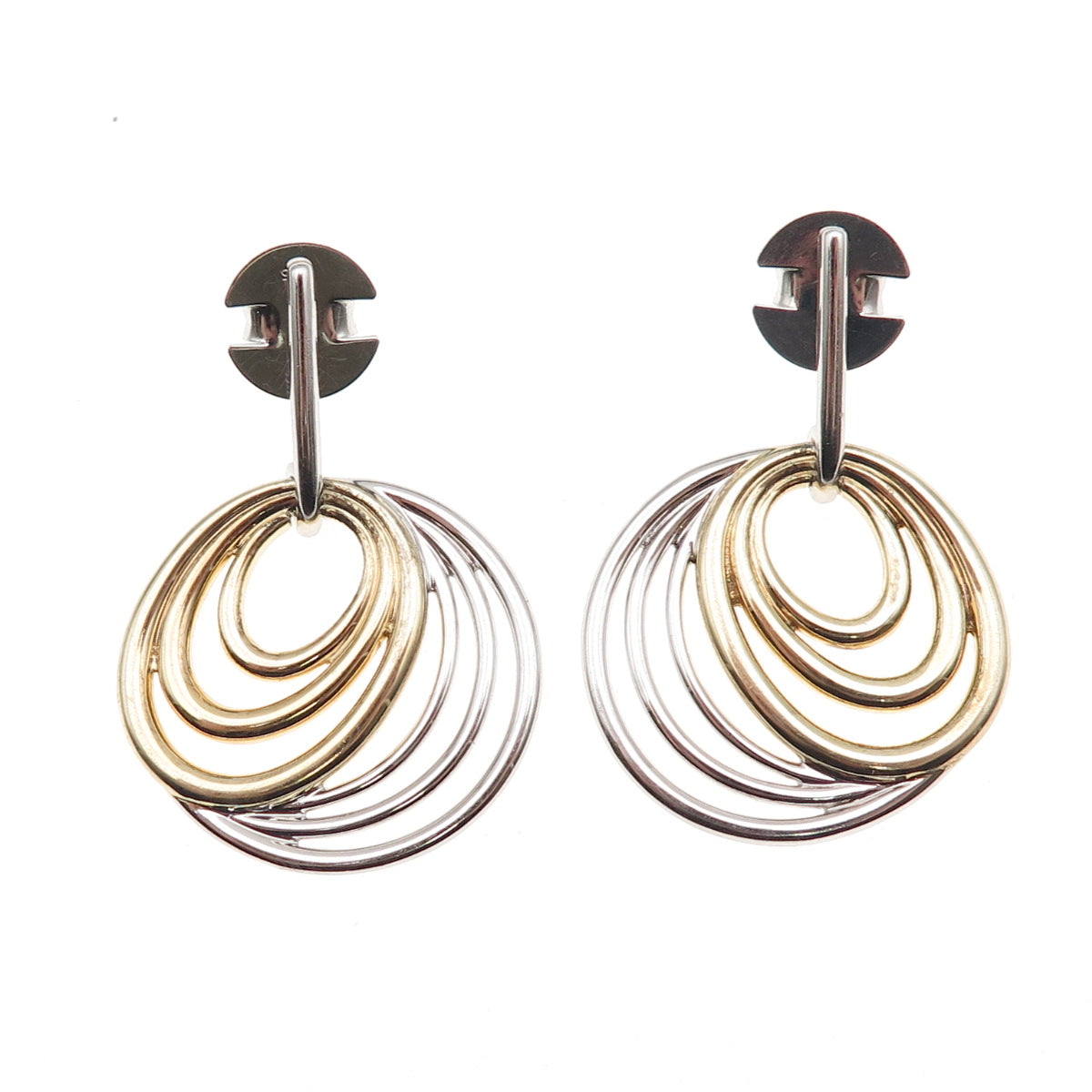 Breuning 925 Sterling Silver 2-Tone Interlocked Circle Dangle Earrings