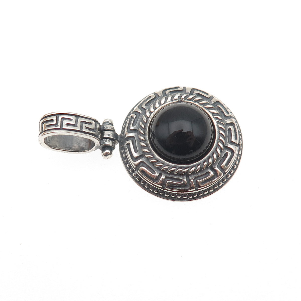 MILOR 925 Sterling Silver Vintage Italy Real Black Onyx Greek Key Charm Pendant