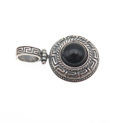 MILOR 925 Sterling Silver Vintage Italy Real Black Onyx Greek Key Charm Pendant