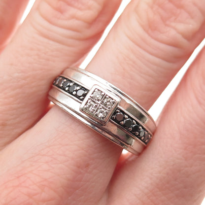 FD Felicia Design 925 Sterling Silver Real Black & White Diamond Ring Size 9.75