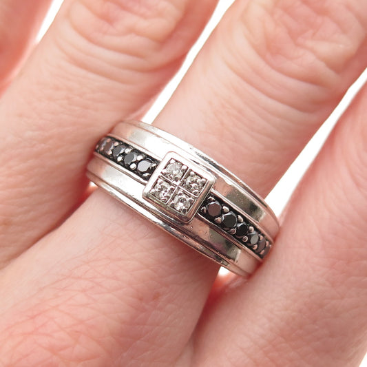 FD Felicia Design 925 Sterling Silver Real Black & White Diamond Ring Size 9.75