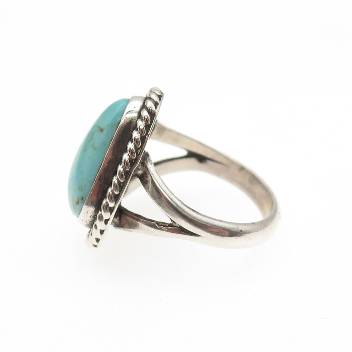 Old Pawn Sterling Silver Vintage Southwestern Tyrone Turquoise Ring Size 6.25