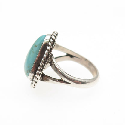 Old Pawn Sterling Silver Vintage Southwestern Tyrone Turquoise Ring Size 6.25