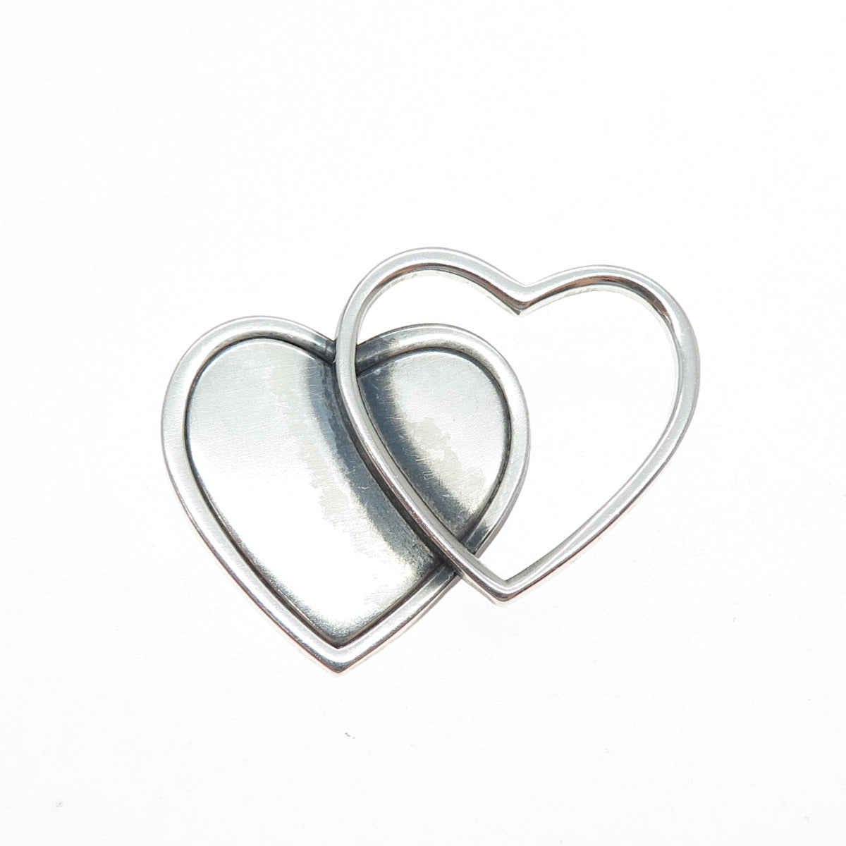 ORB Otto R. Bade 925 Sterling Silver Vintage Double Heart Oxidized Pin Brooch