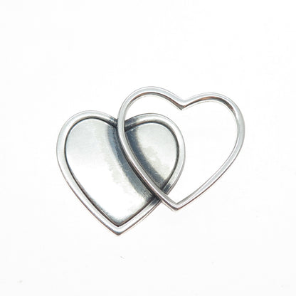 ORB Otto R. Bade 925 Sterling Silver Vintage Double Heart Oxidized Pin Brooch