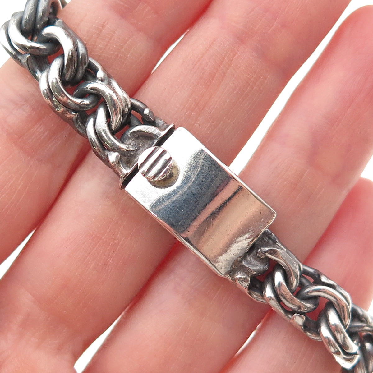 Trejo 925 Sterling Silver Vintage Mexico Oxidized Bismark Link Bracelet 7"