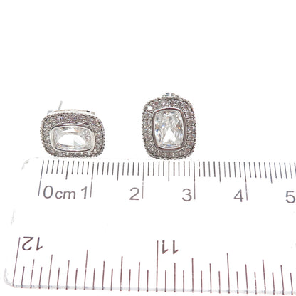 925 Sterling Silver Radiant & Round-Cut C Z Sparkle Earrings