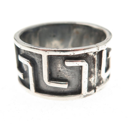 925 Sterling Silver Vintage Greek Maze Oxidized Band Ring Size 10.25