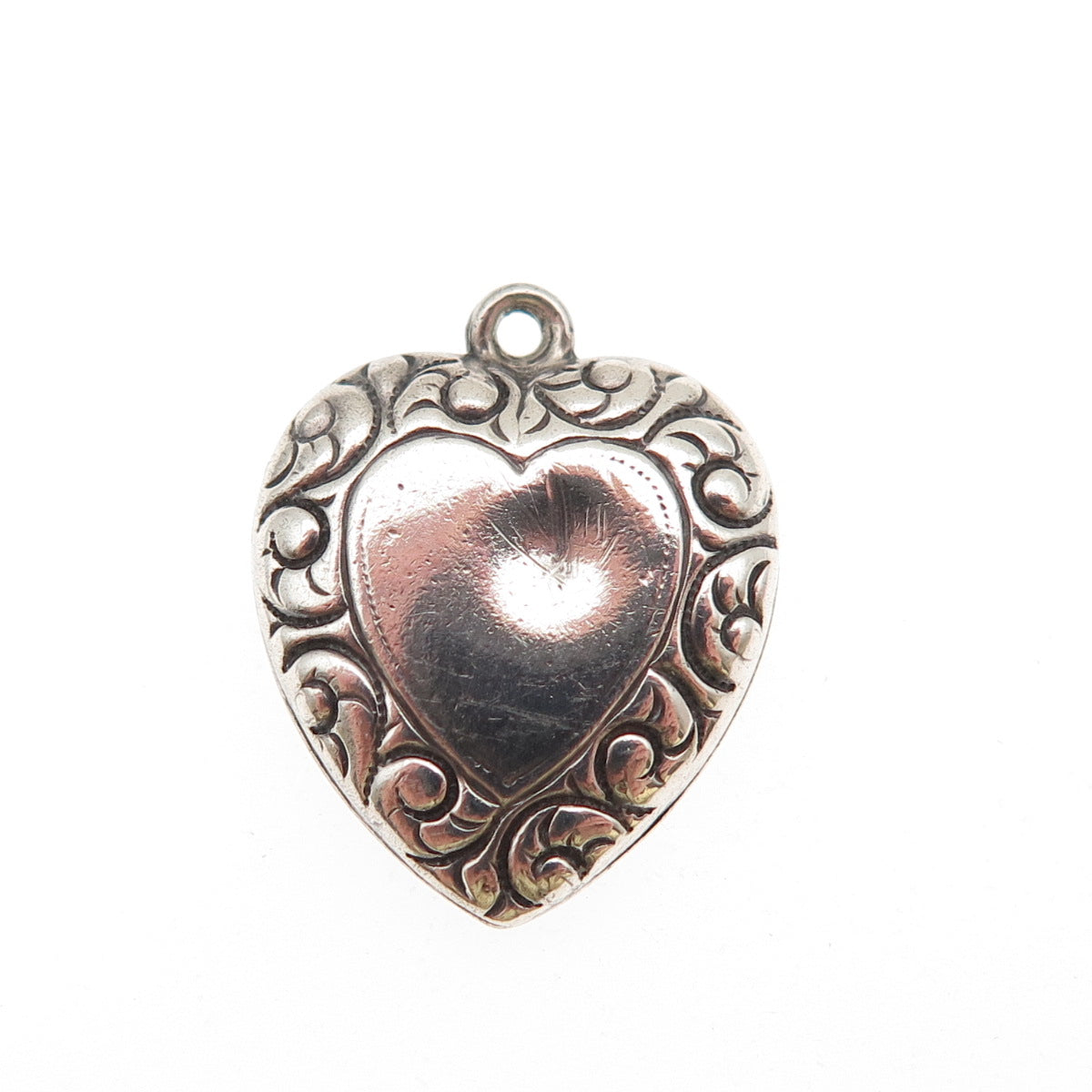 925 Sterling Antique Art Deco Engraved Heart Chatelaine Mini Charm Pendant