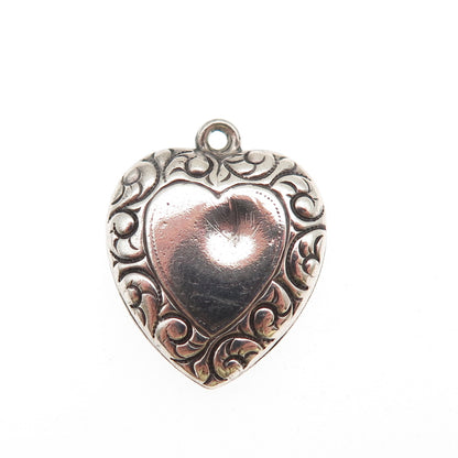925 Sterling Antique Art Deco Engraved Heart Chatelaine Mini Charm Pendant