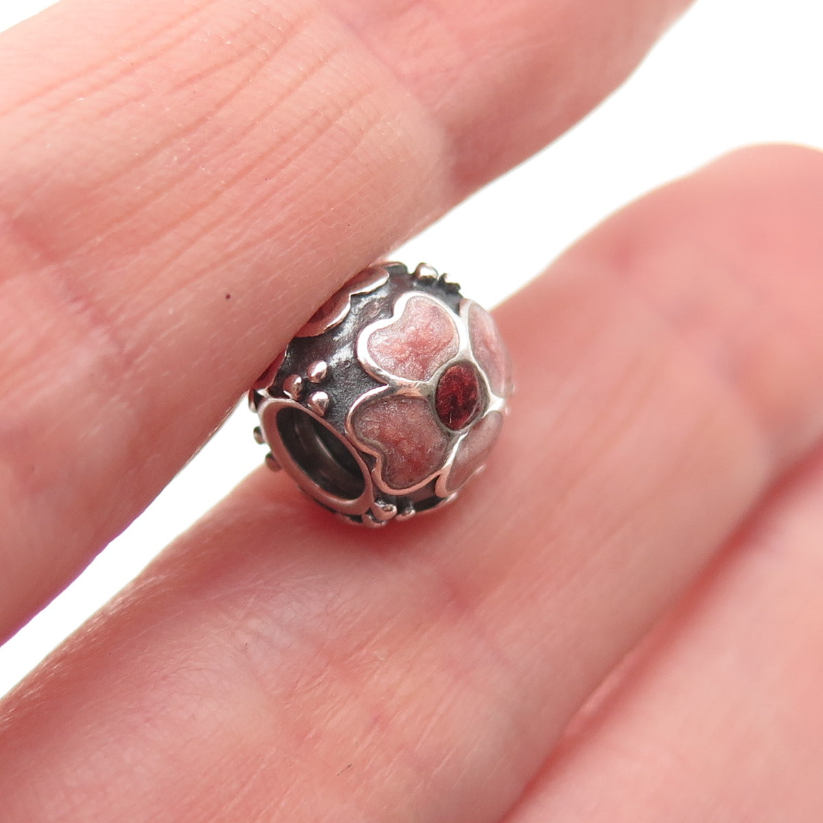 Pandora 925 Sterling Silver Enamel Daisy Flower Slide Bead Charm