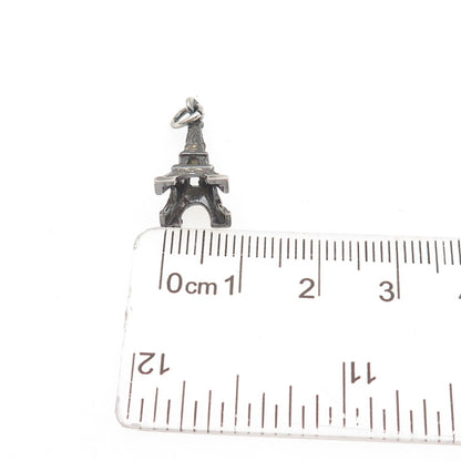 800 Silver Vintage France Eiffel Tower Oxidized 3D Mini Charm Pendant