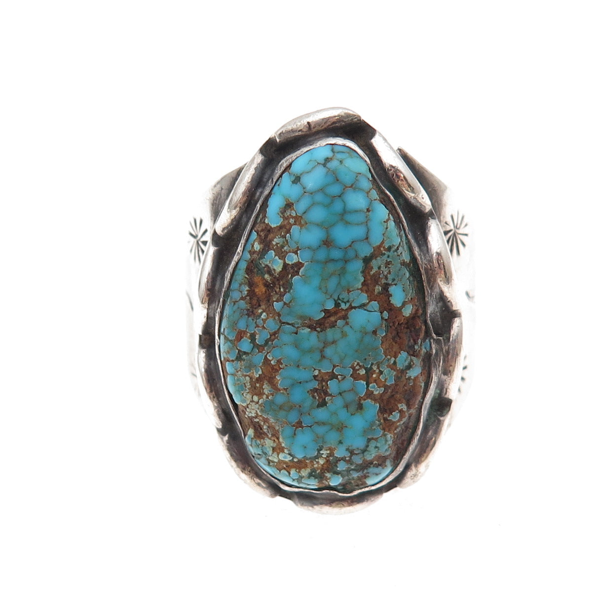 Old Pawn 925 Sterling Silver Vintage Peacock Turquoise Tribal Ring Size 10.25