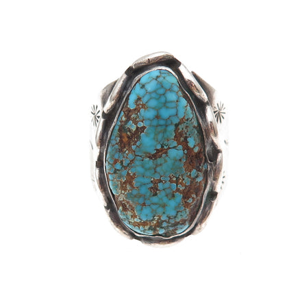 Old Pawn 925 Sterling Silver Vintage Peacock Turquoise Tribal Ring Size 10.25