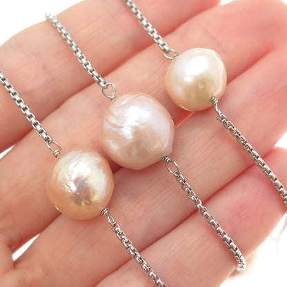 HONORA Sterling Silver Vintage Pearl Round Box Chain Adjustable Necklace 18-28"