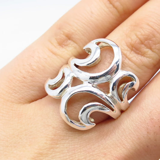 925 Sterling Silver Vintage Ornate Wavy Ring Size 6