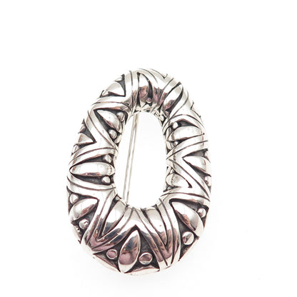 925 Sterling Silver Vintage Modernist Floral Oxidized Pin Brooch