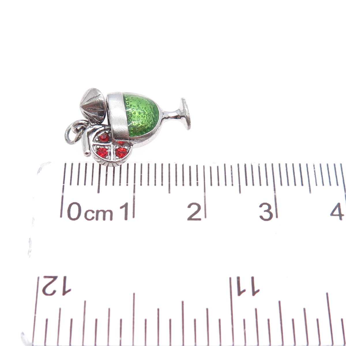 925 Sterling Silver Vintage Enamel Red Rhinestone Cocktail Minimalist Pendant