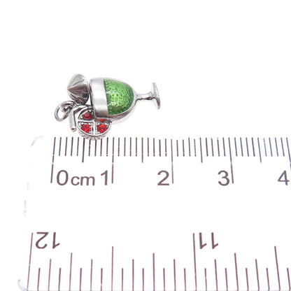 925 Sterling Silver Vintage Enamel Red Rhinestone Cocktail Minimalist Pendant