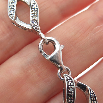 925 Sterling Silver Real Black & White Diamond Infinity Link Bracelet 7"