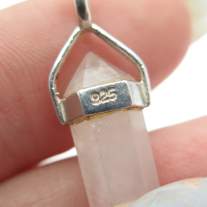 925 Sterling Silver Vintage Real Rose Quartz Amulet Pendant
