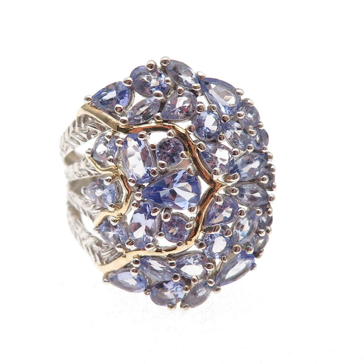 Chuck Clemency 925 Sterling Silver 2-Tone Real Tanzanite Cluster Ring Size 10