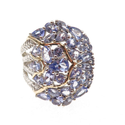 Chuck Clemency 925 Sterling Silver 2-Tone Real Tanzanite Cluster Ring Size 10