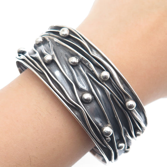 925 Sterling Silver Vintage Modernist Adjustable Oxidized Cuff Bracelet 7.5"