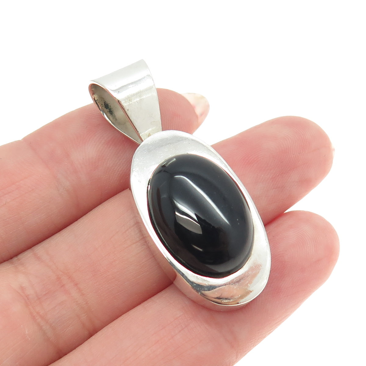 ATI 925 Sterling Silver Vintage Mexico Real Black Onyx Gemstone Pendant