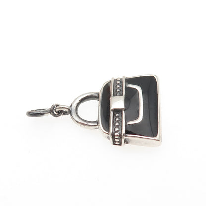 925 Sterling Silver Vintage Enamel Ladies Purse Spring Ring Lock Charm Pendant