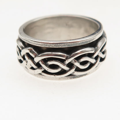 925 Sterling Silver Vintage Celtic Woven Oxidized Rotating Band Ring Size 7.25
