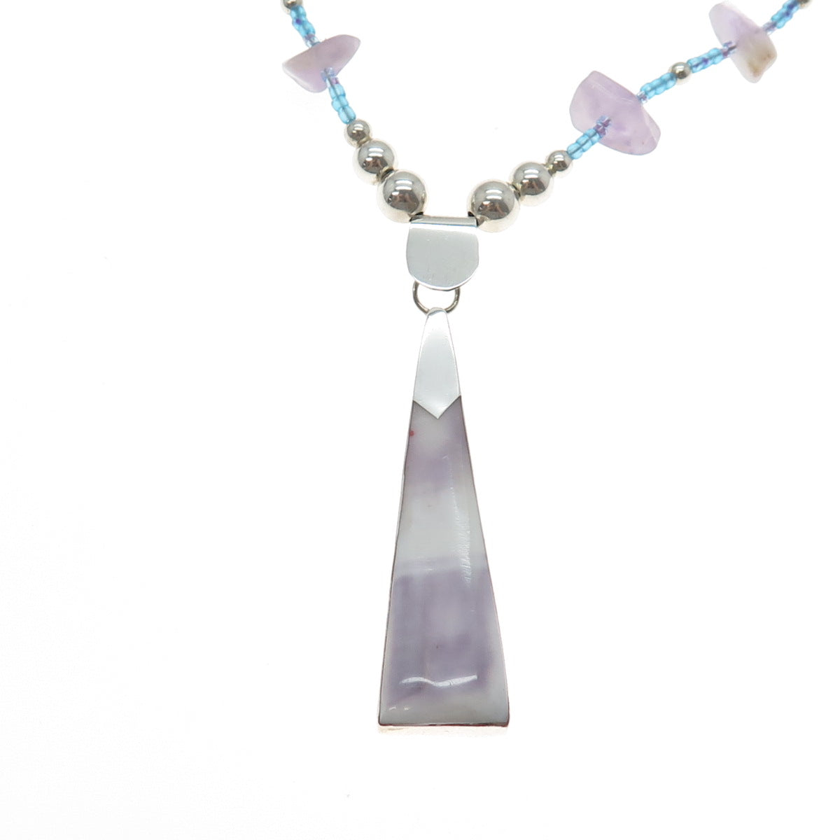 925 Sterling Silver Vintage Real Amethyst & Blue Spinel Beaded Necklace 18"