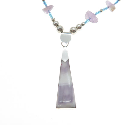 925 Sterling Silver Vintage Real Amethyst & Blue Spinel Beaded Necklace 18"