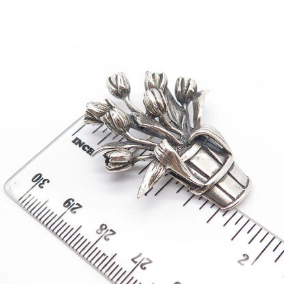 925 Sterling Silver Vintage Hamilton & Hamilton Flower Pot Pin Brooch