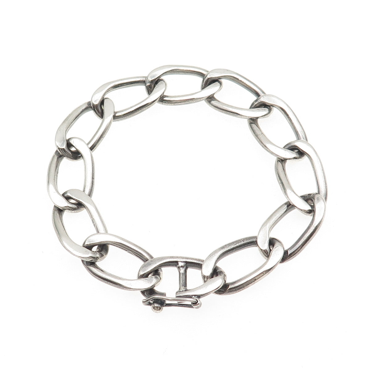 925 Sterling Silver Vintage Mexico Oval Curb Link Bracelet 7.5"