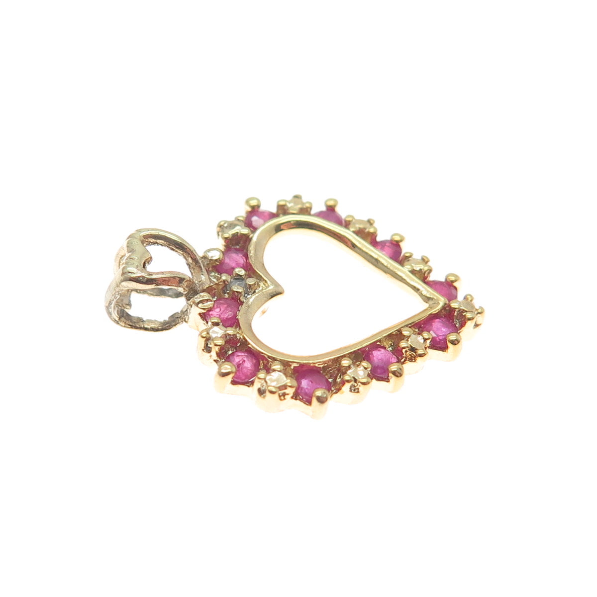 ROSS SIMONS Sterling Gold Plated Real Diamond Accent & Ruby Heart Mini Pendant