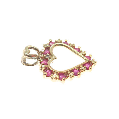 ROSS SIMONS Sterling Gold Plated Real Diamond Accent & Ruby Heart Mini Pendant